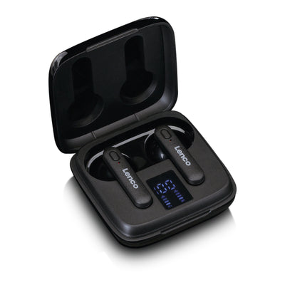 LENCO EPB-430BK - Słuchawki bezprzewodowe, etui ładujące z wyświetlaczem, Bluetooth® i TWS, czarne