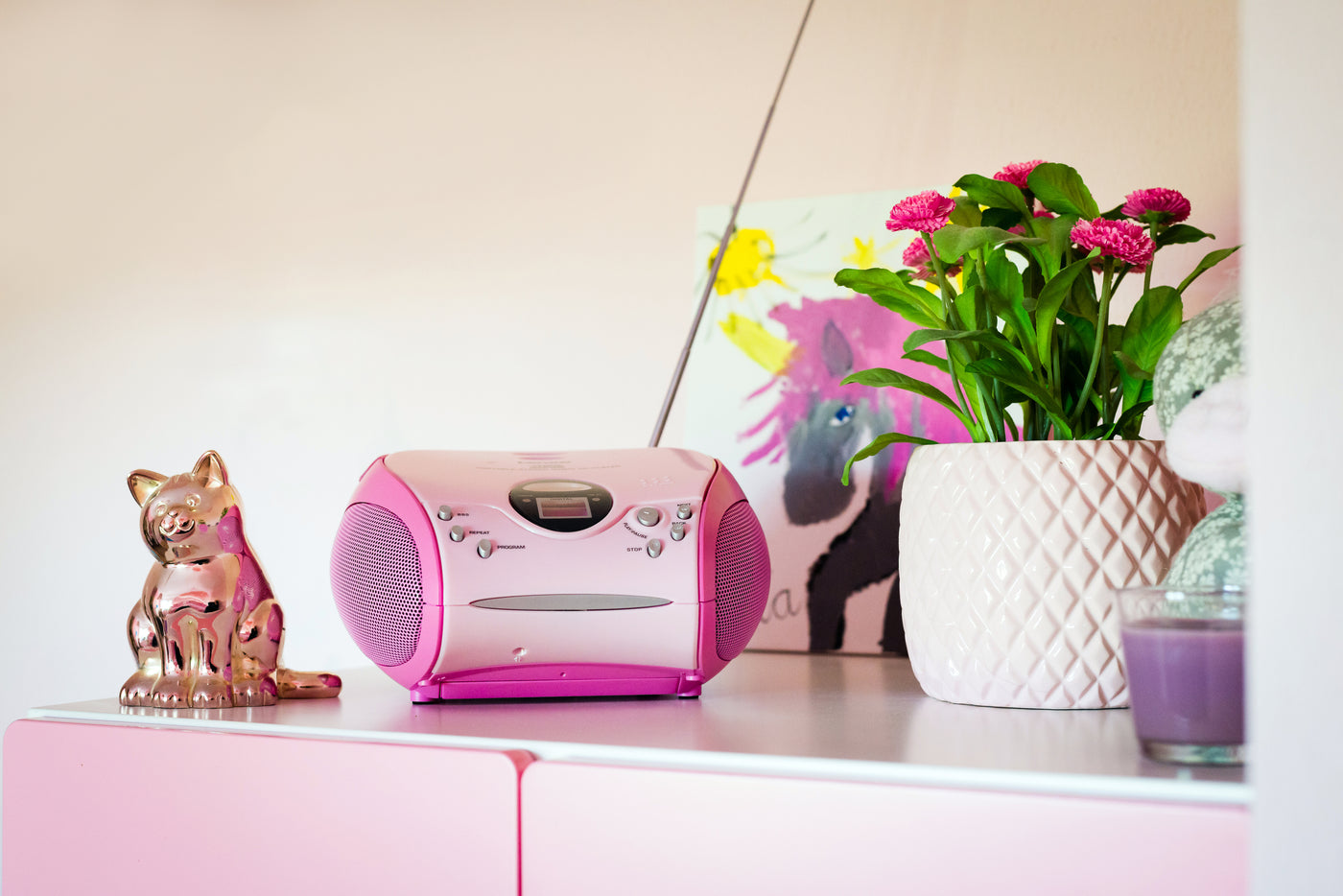 LENCO SCD-24 Pink with radio -Catalog CD - stereo FM Lenco - player – Pink Portable
