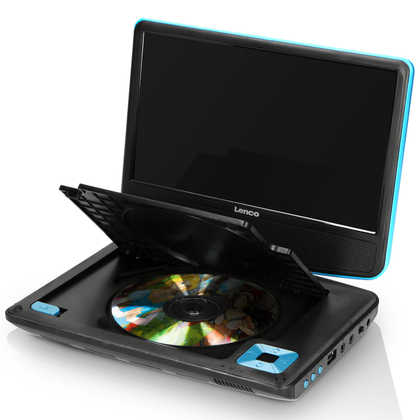 LENCO DVP-910BU - Przenośny odtwarzacz DVD 9" ze słuchawkami USB i uchwytem montażowym - Niebieski/czarny