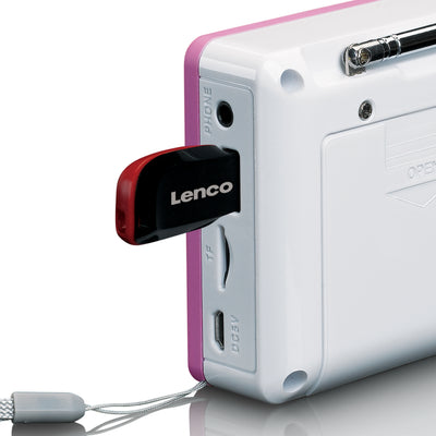 LENCO MPR-034PK - Portable FM radio with USB and Micro SD and integrated battery - Pink