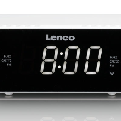 LENCO CR-530WH Stereo FM alarm clock radio with radio-controlled clock and AUX input - White
