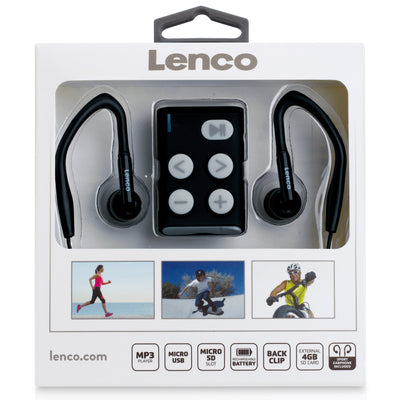 LENCO Xemio-154GY - Sportowy odtwarzacz MP3 z baterią sportowe słuchawki douszne Karta micro SD 4 GB - Szare
