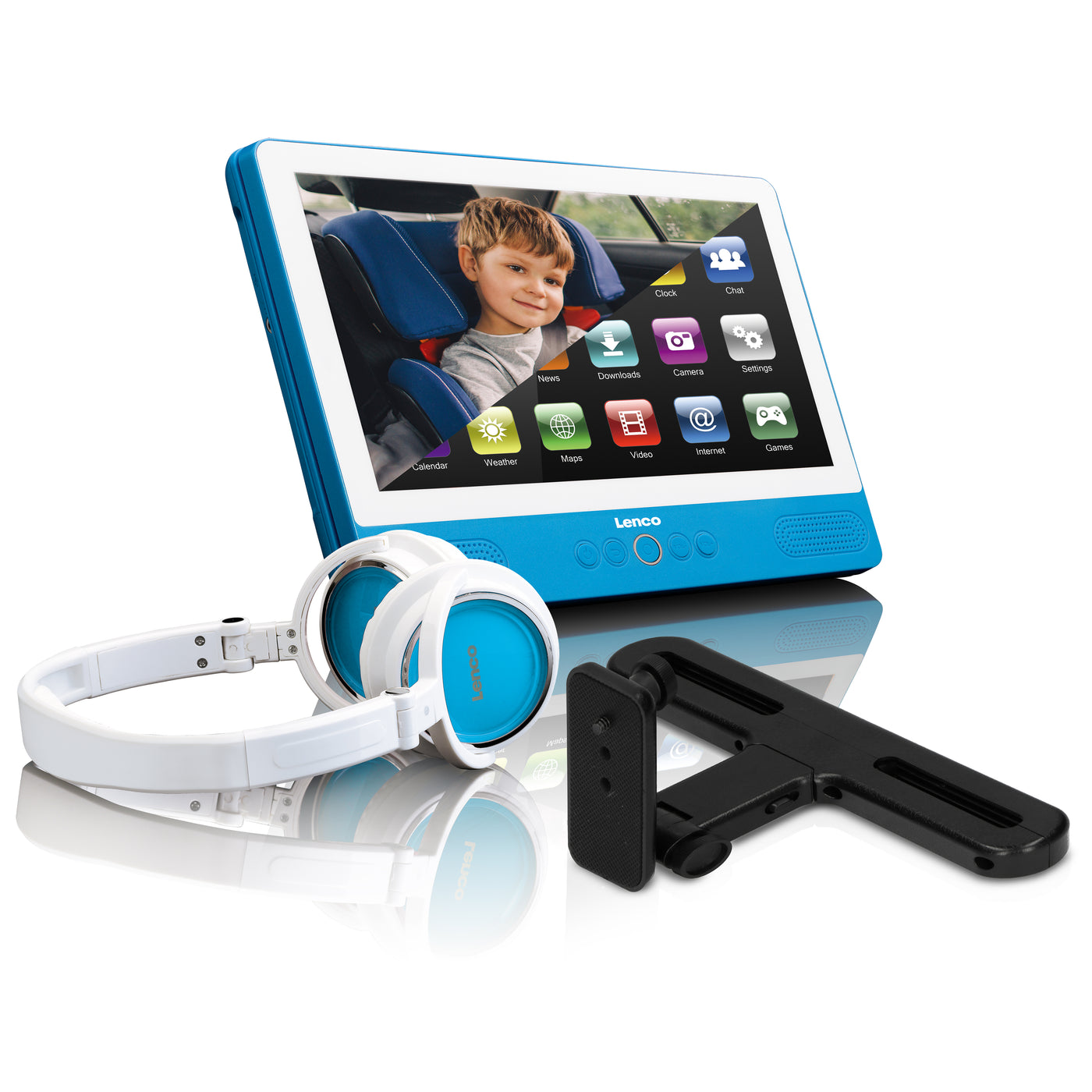 LENCO TDV901BU - 9 inch Android 7.0 tablet/DVD player Incl. headphone - Blue