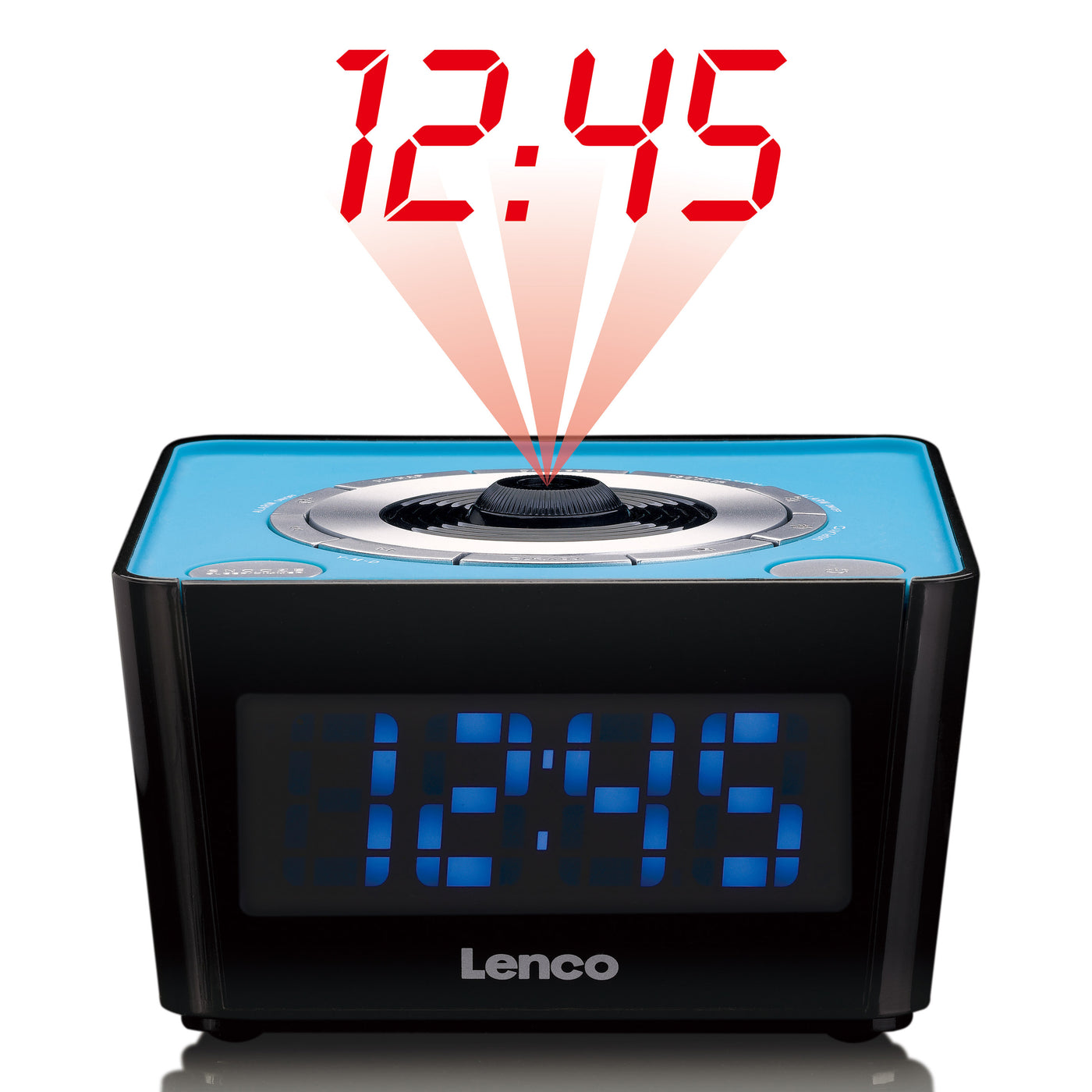 LENCO CR-16 Blue - Radio controlled FM clock radio with projector - Blue