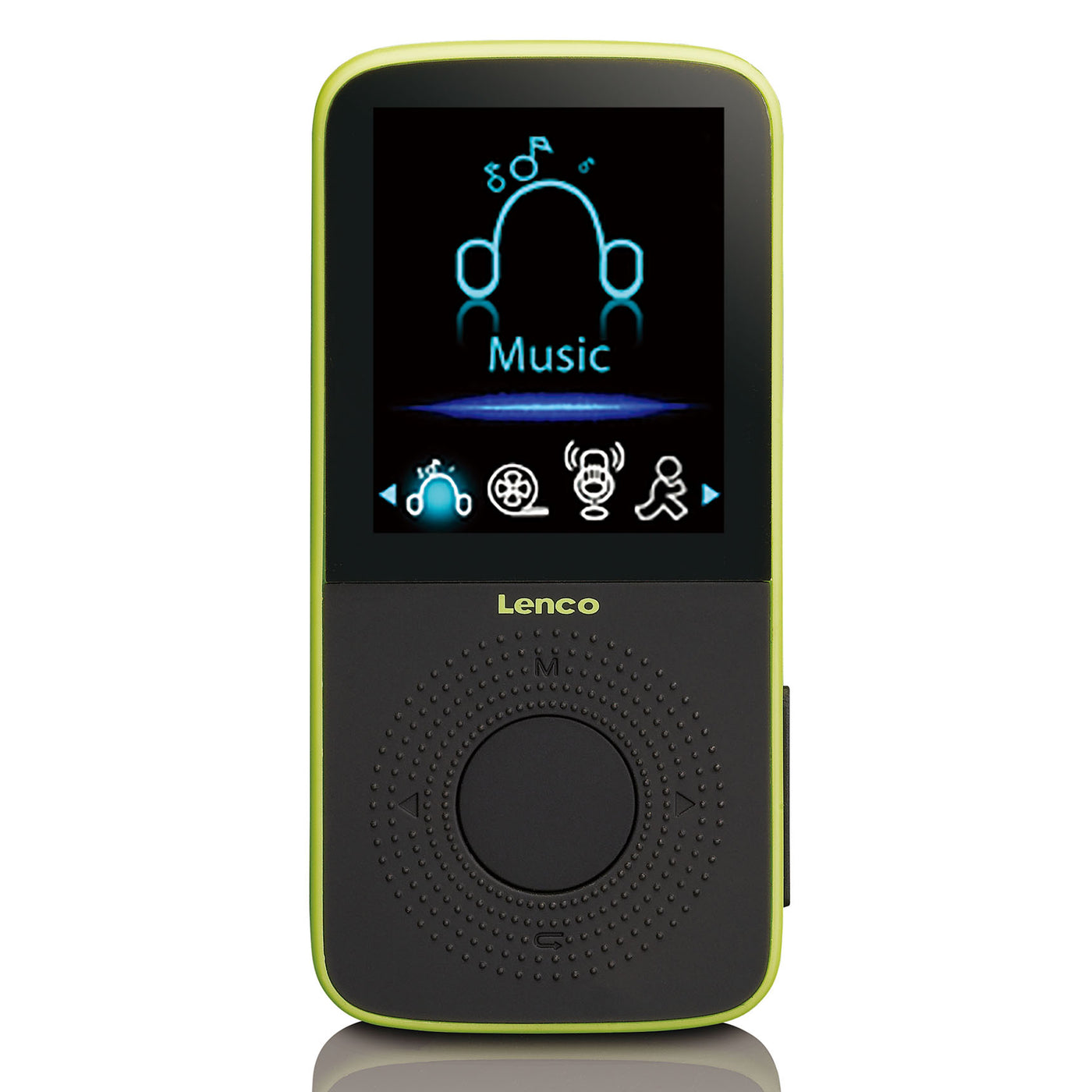 LENCO PODO-153LM - Sportowy odtwarzacz MP3/4 z krokomierzem, sportowymi zatyczkami do uszu i sportową opaską na nadgarstek - limonkowy