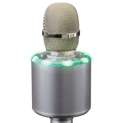LENCO BMC-085SI - Mikrofon do karaoke z Bluetooth®, głośnikiem i oświetleniem - srebrny