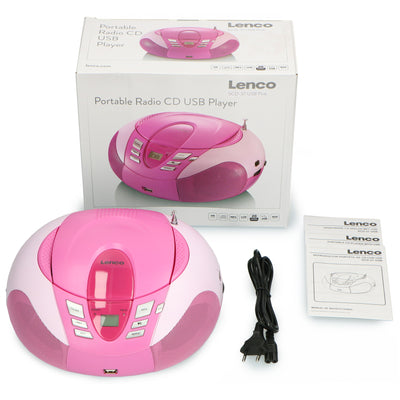 LENCO SCD-37 USB Różowy - Przenośne radio FM i odtwarzacz USB - Różowy