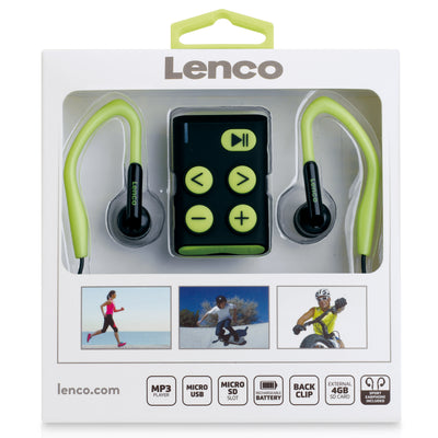 LENCO Xemio-154LM - sportowy odtwarzacz MP3 z baterią sportowe słuchawki douszne Karta micro SD 4 GB - Limonkowe