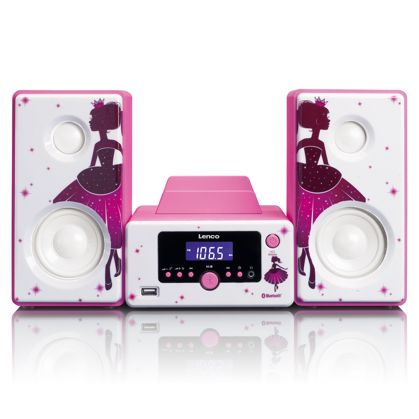 LENCO MC-020 Princess - Mikrozestaw z radiem FM, Bluetooth®, USB i AUX - Princess