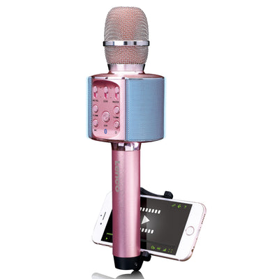 Lenco BMC-180PK - Mikrofon do karaoke Bluetooth z głośnikiem i oświetleniem - Różowy 