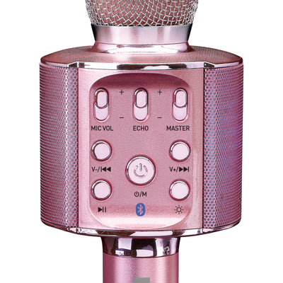 Lenco BMC-180PK - Mikrofon do karaoke Bluetooth z głośnikiem i oświetleniem - Różowy 