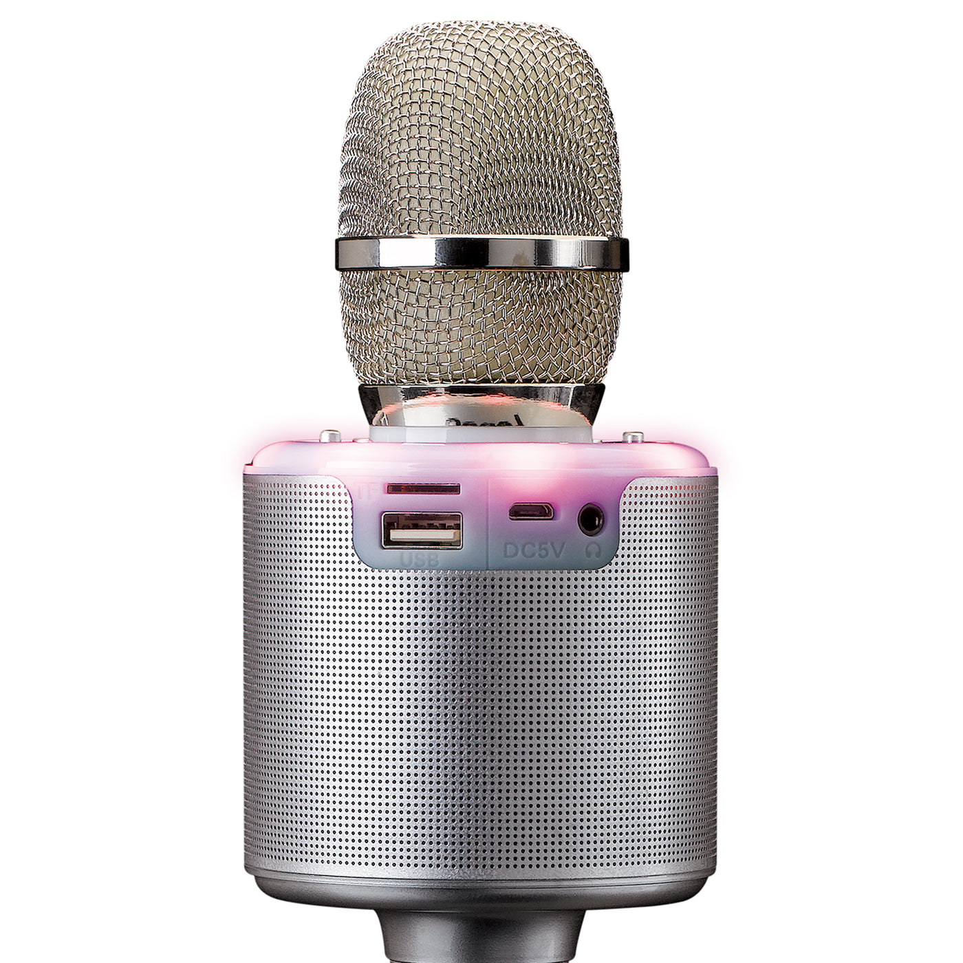 LENCO BMC-085SI - Mikrofon do karaoke z Bluetooth®, głośnikiem i oświetleniem - srebrny