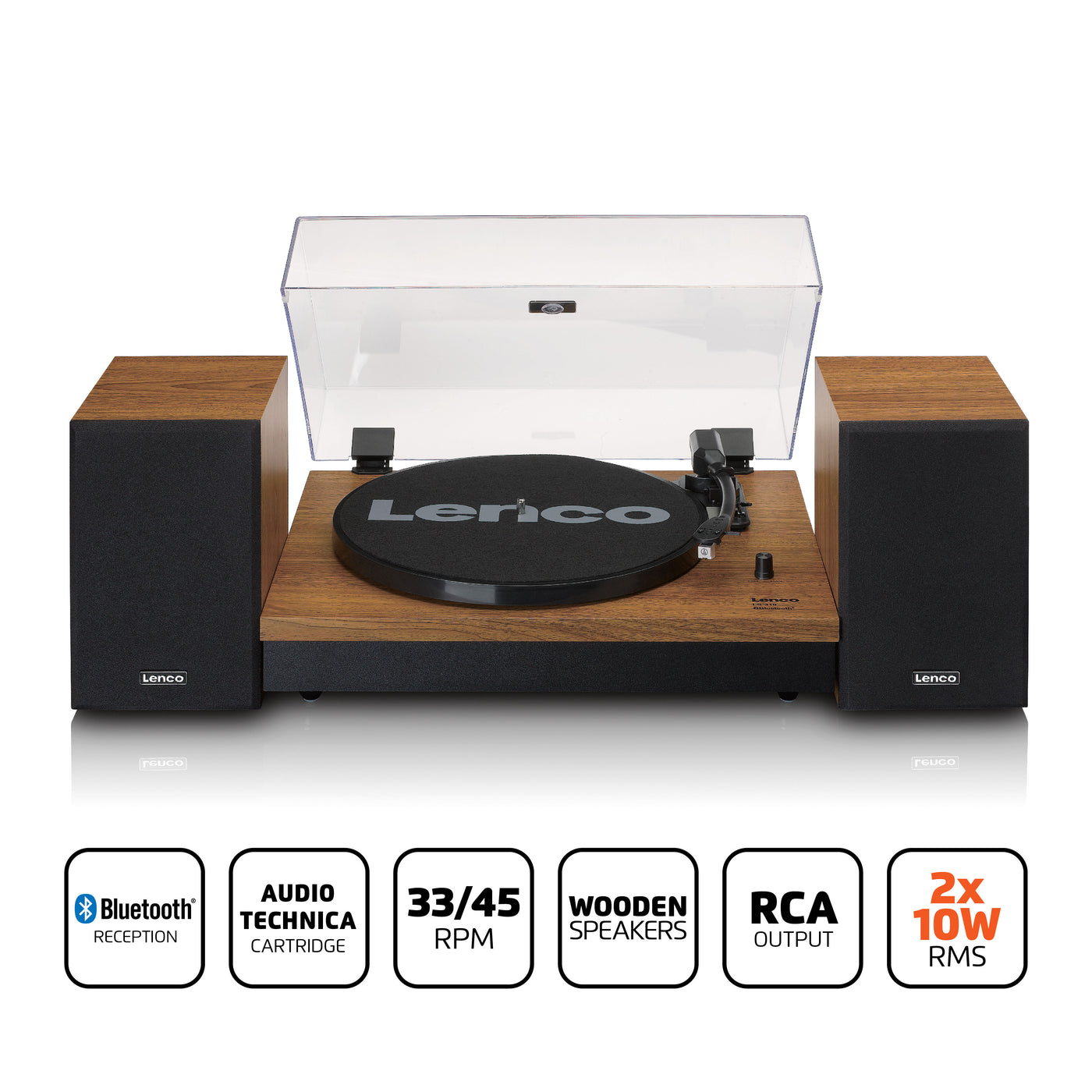 LENCO LS-310WD - Turntable with Bluetooth® and two separate speakers, wood