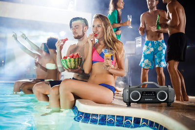 LENCO SPR-200BK - Splash proof Bluetooth® Speaker FM radio USB and micro SD with Light Effects - Black
