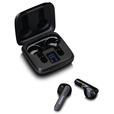 LENCO EPB-430BK - Słuchawki bezprzewodowe, etui ładujące z wyświetlaczem, Bluetooth® i TWS, czarne