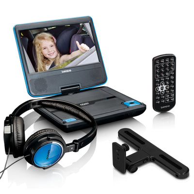 LENCO DVP-710BU - Przenośny odtwarzacz DVD 7" z uchwytem na słuchawki USB - Niebieski