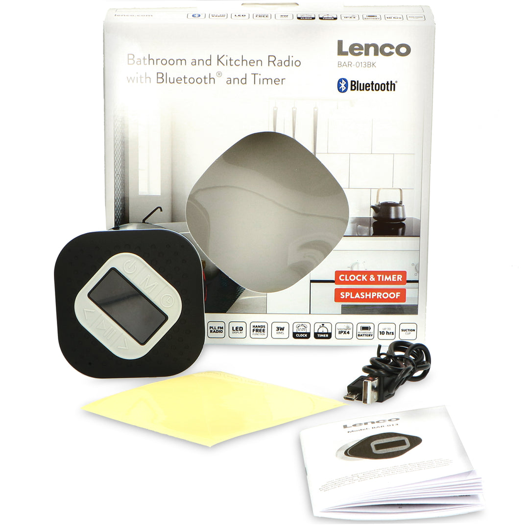 LENCO BAR-013BK - Waterproof bath and kitchen FM radio with Bluetooth® –  Lenco-Catalog, image size:1080x1080
