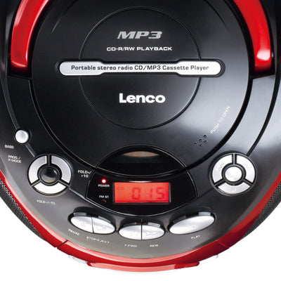 LENCO SCD-430RD - Radio przenośne, CD/MP3, Odtwarzacz kasetowy - Czerwony