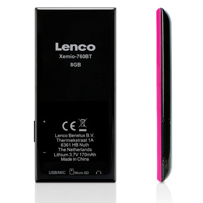 Lenco Xemio-760 BT Różowy - Odtwarzacz MP3/MP4 z pamięcią Bluetooth® 8GB - Różowy 